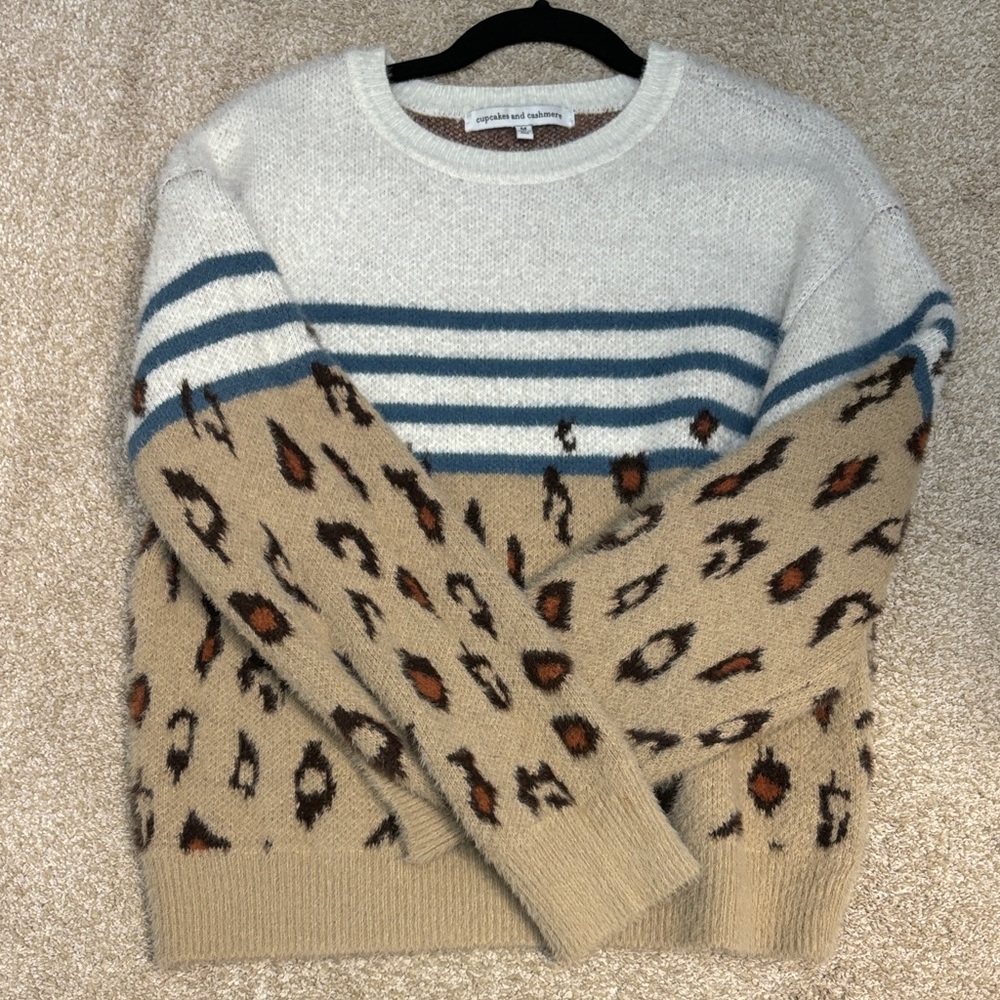 cupcakes & cashmere Cream and Tan Leopard Sweater